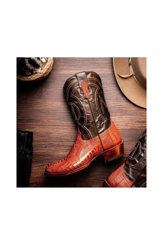 Marco Di Milano Denver Rustic Cognac Ostrich Skin Cowboy Boot (MDM1219)