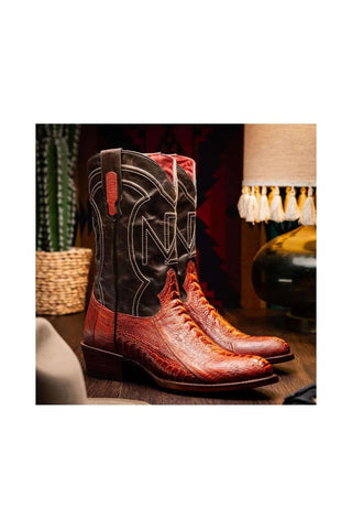 Marco Di Milano Denver Rustic Cognac Ostrich Skin Cowboy Boot (MDM1219)