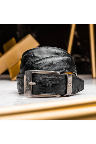 Marco Di Milano Domenico Men's Black Genuine Ostrich Skin Belts (MDMB1047)