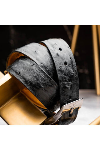 Marco Di Milano Domenico Men's Black Genuine Ostrich Skin Belts (MDMB1047)