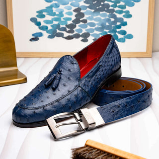 Marco Di Milano Domenico Men's Navy Genuine Ostrich Belts (MDMB1047)