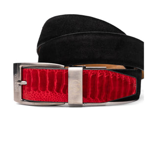 Marco Di Milano Red & Black Genuine Ostrich Leg / Suede Leather Men's Belts (MDMB1043)-AmbrogioShoes