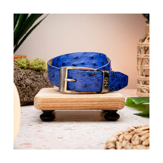 Marco Di Milano Electric Blue Genuine Exotic Ostrich Men's Belts (MDMB1033)-AmbrogioShoes