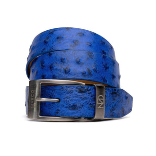 Marco Di Milano Electric Blue Genuine Exotic Ostrich Men's Belts (MDMB1033)-AmbrogioShoes