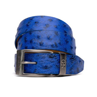 Marco Di Milano Electric Blue Genuine Exotic Ostrich Men's Belts (MDMB1033)-AmbrogioShoes