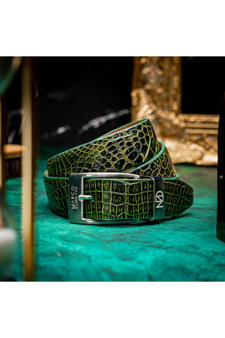 Marco Di Milano Emilio Men's Antique Green Genuine Alligator Skin Belts (MDMB1048)