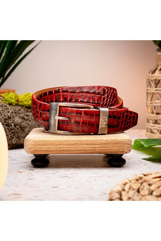 Marco Di Milano Emilio Men's Antique Red Genuine Alligator Skin Belts (MDMB1048)