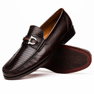 Marco Di Milano Enzo Men's Shoes Brown Genuine Lizard / Calf-Skin Leather Moccasin Horsebit Loafers (MDM1138)-AmbrogioShoes