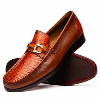 Marco Di Milano Enzo Men's Shoes Cognac Genuine Lizard / Calf-Skin Leather Moccasin Horsebit Loafers (MDM1137)-AmbrogioShoes