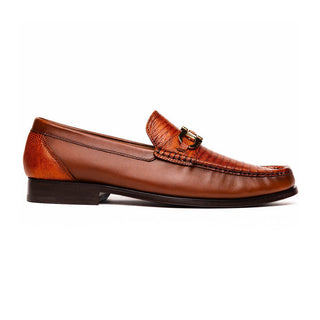 Marco Di Milano Enzo Men's Shoes Cognac Genuine Lizard / Calf-Skin Leather Moccasin Horsebit Loafers (MDM1137)-AmbrogioShoes