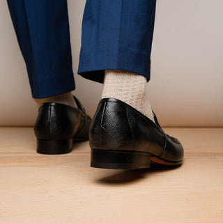 Marco Di Milano Fabro Men's Shoes Black Exotic Lizard Horsebit Loafers (MDM1079)-AmbrogioShoes