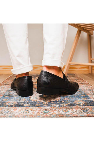 Marco Di Milano Fangio Black Genuine Ostrich Leg / Ostrich Quill Penny Loafers (MDM1112)