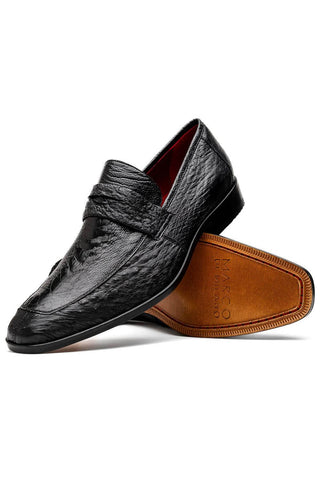 Marco Di Milano Fangio Black Genuine Ostrich Leg / Ostrich Quill Penny Loafers (MDM1112)