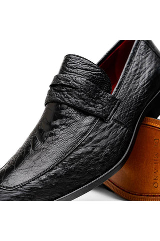 Marco Di Milano Fangio Black Genuine Ostrich Leg / Ostrich Quill Penny Loafers (MDM1112)