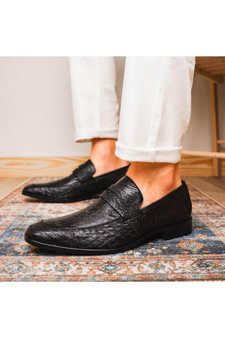 Marco Di Milano Fangio Black Genuine Ostrich Leg / Ostrich Quill Penny Loafers (MDM1112)