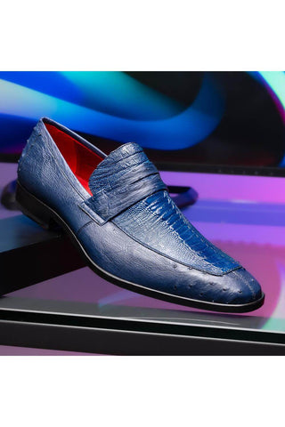 Marco Di Milano Fangio Blue Genuine Ostrich Leg / Ostrich Quill Penny Loafers (MDM1112)