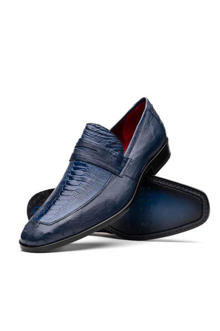 Marco Di Milano Fangio Blue Genuine Ostrich Leg / Ostrich Quill Penny Loafers (MDM1112)