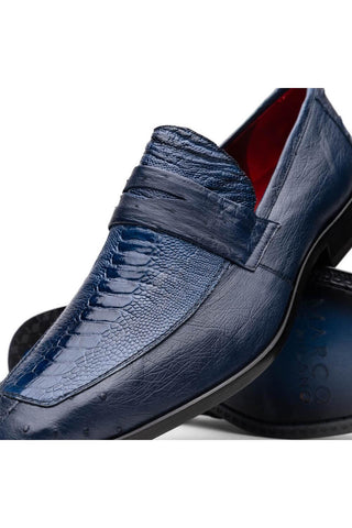 Marco Di Milano Fangio Blue Genuine Ostrich Leg / Ostrich Quill Penny Loafers (MDM1112)