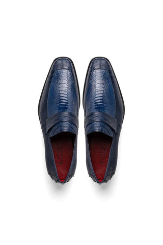 Marco Di Milano Fangio Blue Genuine Ostrich Leg / Ostrich Quill Penny Loafers (MDM1112)