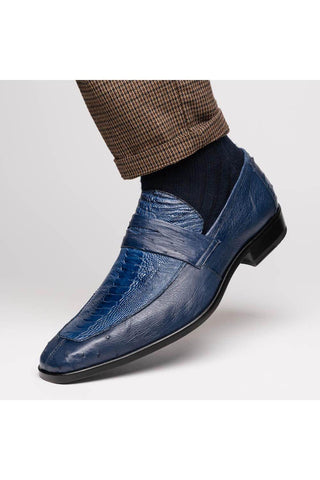 Marco Di Milano Fangio Blue Genuine Ostrich Leg / Ostrich Quill Penny Loafers (MDM1112)