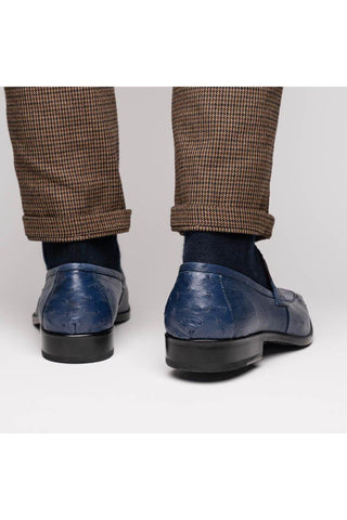 Marco Di Milano Fangio Blue Genuine Ostrich Leg / Ostrich Quill Penny Loafers (MDM1112)