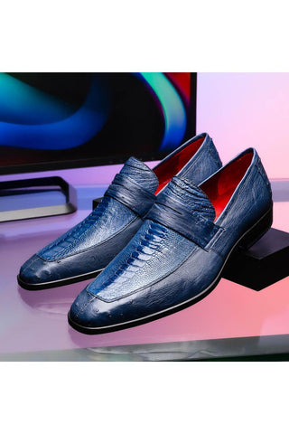 Marco Di Milano Fangio Blue Genuine Ostrich Leg / Ostrich Quill Penny Loafers (MDM1112)