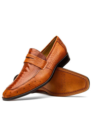 Marco Di Milano Fangio Cognac Genuine Ostrich Leg / Ostrich Quill Penny Loafers (MDM1112)