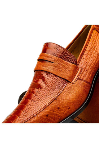Marco Di Milano Fangio Cognac Genuine Ostrich Leg / Ostrich Quill Penny Loafers (MDM1112)