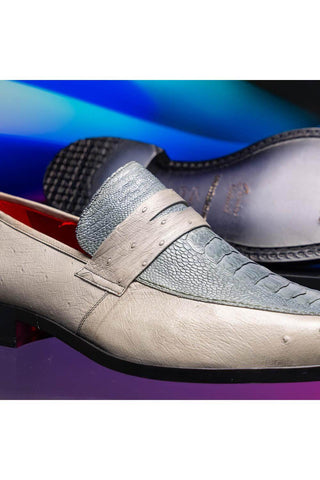Marco Di Milano Fangio Gray Genuine Ostrich Leg / Ostrich Quill Penny Loafers (MDM1112)