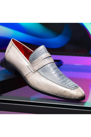 Marco Di Milano Fangio Gray Genuine Ostrich Leg / Ostrich Quill Penny Loafers (MDM1112)