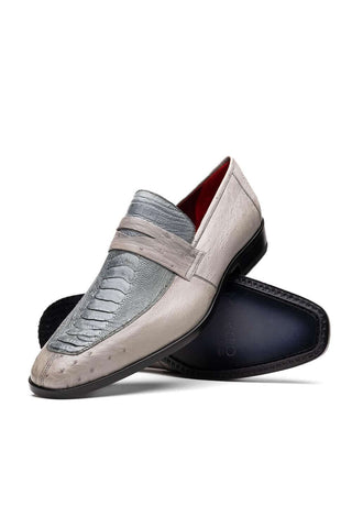 Marco Di Milano Fangio Gray Genuine Ostrich Leg / Ostrich Quill Penny Loafers (MDM1112)