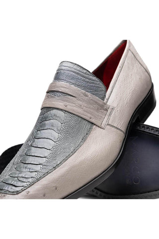 Marco Di Milano Fangio Gray Genuine Ostrich Leg / Ostrich Quill Penny Loafers (MDM1112)