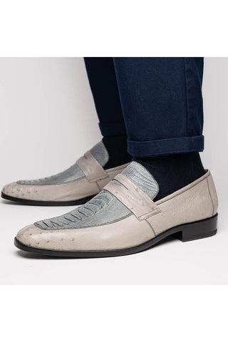 Marco Di Milano Fangio Gray Genuine Ostrich Leg / Ostrich Quill Penny Loafers (MDM1112)