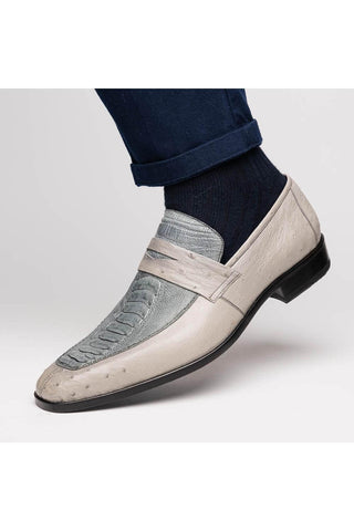 Marco Di Milano Fangio Gray Genuine Ostrich Leg / Ostrich Quill Penny Loafers (MDM1112)