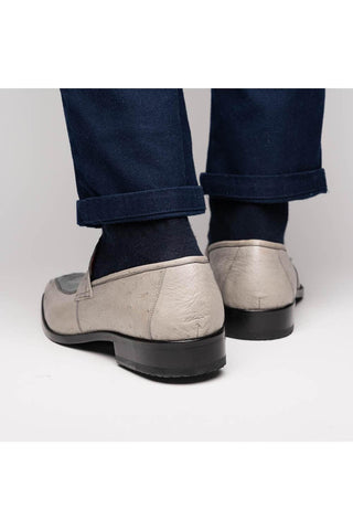 Marco Di Milano Fangio Gray Genuine Ostrich Leg / Ostrich Quill Penny Loafers (MDM1112)