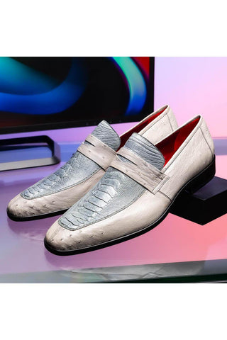 Marco Di Milano Fangio Gray Genuine Ostrich Leg / Ostrich Quill Penny Loafers (MDM1112)