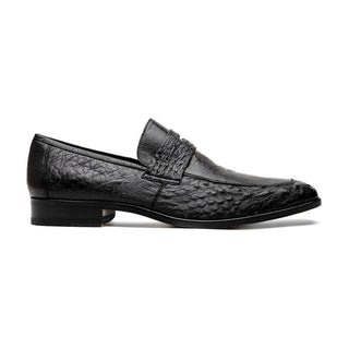 Marco Di Milano Fangio Men's Shoes Black Exotic Genuine Ostrich Leg Penny Loafers (MDM1167)-AmbrogioShoes
