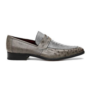 Marco Di Milano Fangio Men's Shoes Serpentine Gray Exotic Genuine Ostrich Leg Penny Loafers (MDM1169)-AmbrogioShoes