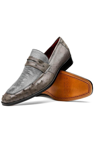 Marco Di Milano Fangio Serpentine Gray Genuine Ostrich Leg / Ostrich Quill Penny Loafers (MDM1112)