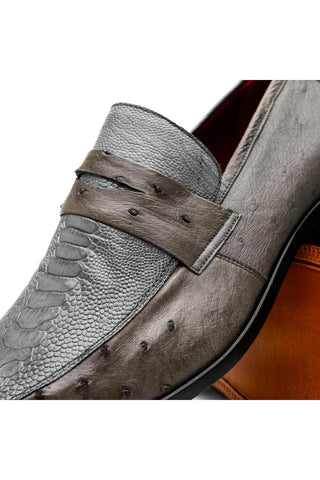 Marco Di Milano Fangio Serpentine Gray Genuine Ostrich Leg / Ostrich Quill Penny Loafers (MDM1112)