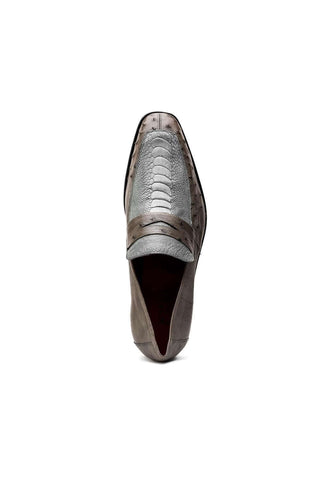 Marco Di Milano Fangio Serpentine Gray Genuine Ostrich Leg / Ostrich Quill Penny Loafers (MDM1112)