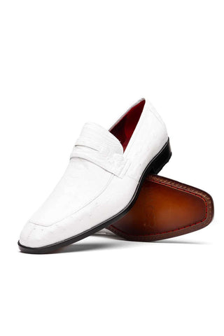 Marco Di Milano Fangio White Genuine Ostrich Leg / Ostrich Quill Penny Loafers (MDM1112)
