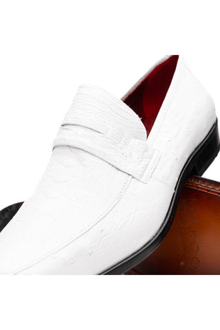 Marco Di Milano Fangio White Genuine Ostrich Leg / Ostrich Quill Penny Loafers (MDM1112)