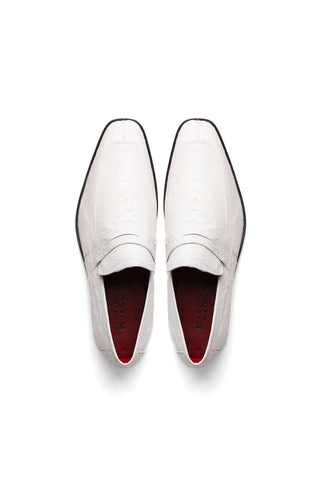 Marco Di Milano Fangio White Genuine Ostrich Leg / Ostrich Quill Penny Loafers (MDM1112)