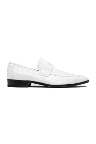 Marco Di Milano Fangio White Genuine Ostrich Leg / Ostrich Quill Penny Loafers (MDM1112)