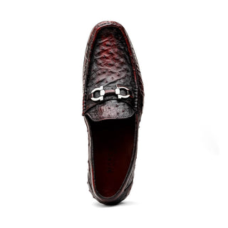 Marco Di Milano Ferrioni Men's Shoes Black Cherry Exotic Ostrich Horsebit Moccasin loafers (MDM1172)-AmbrogioShoes