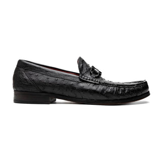 Marco Di Milano Ferrioni Men's Shoes Black Exotic Ostrich Horsebit Moccasin loafers (MDM1171)-AmbrogioShoes