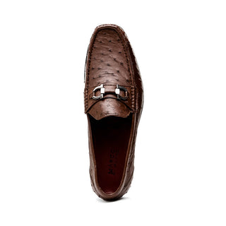 Marco Di Milano Ferrioni Men's Shoes Brown Exotic Ostrich Horsebit Moccasin loafers (MDM1173)-AmbrogioShoes