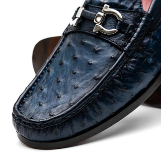 Marco Di Milano Ferrioni Men's Shoes Navy Exotic Ostrich Horsebit Moccasin loafers (MDM1174)-AmbrogioShoes
