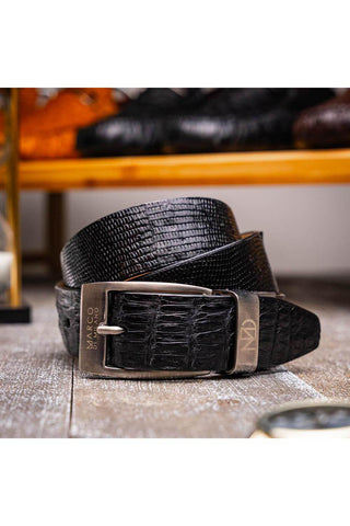 Marco Di Milano Giovanni Men's Black Genuine Lizard & Crocodile Skin Belts (MDMB1049)